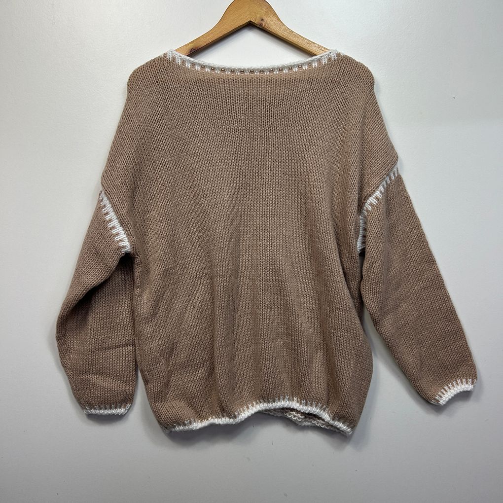 Taupe Boat-Neck Jumper - Size 1XL