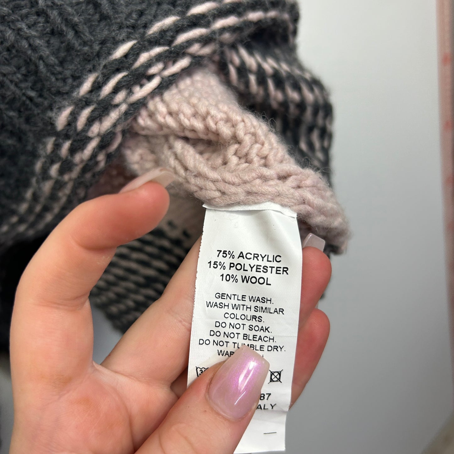 Imagine Blush Pink & Black Striped Knit Poncho Wool Blend Top - Size L