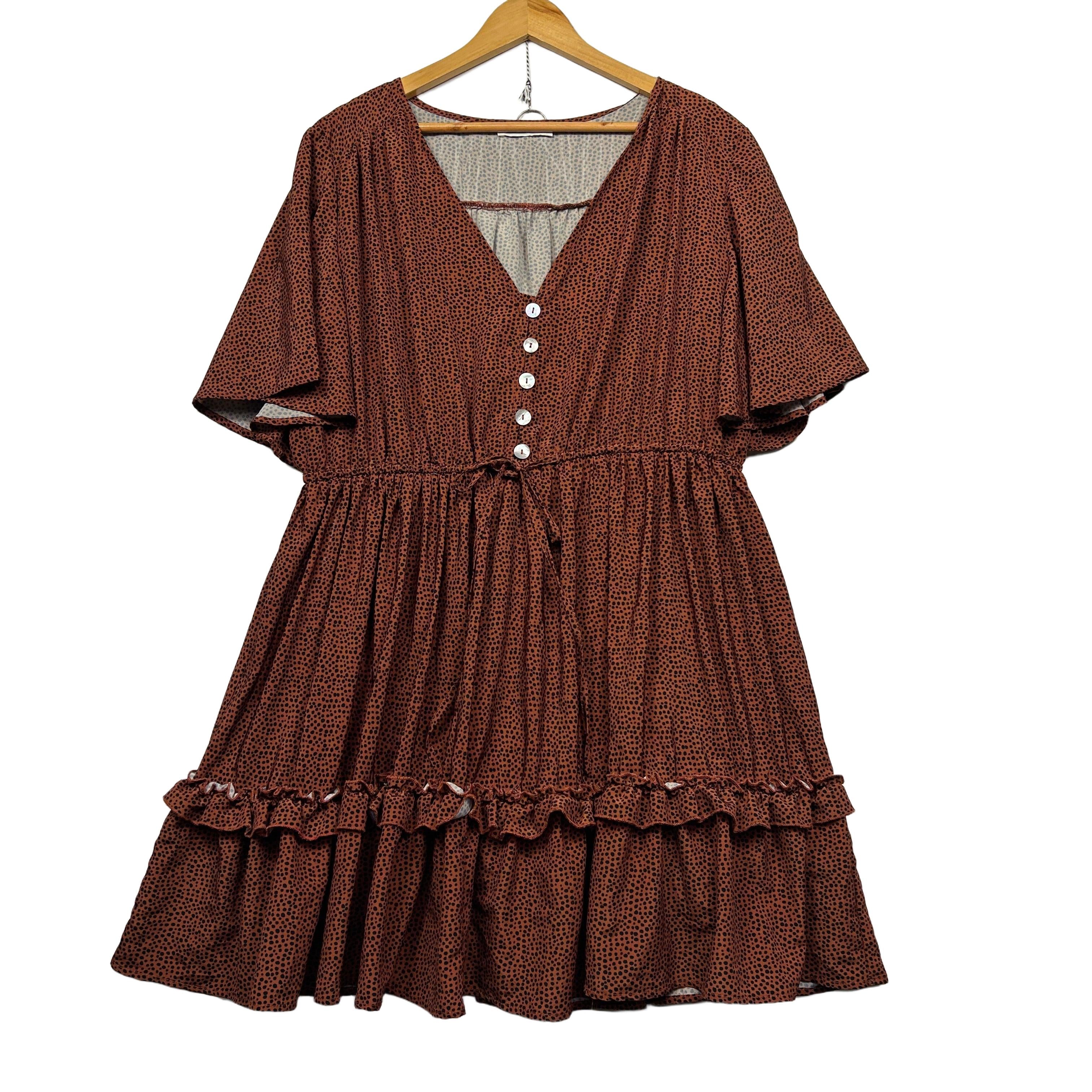 You+All Brown Spotted Tiered Dress - Size 22