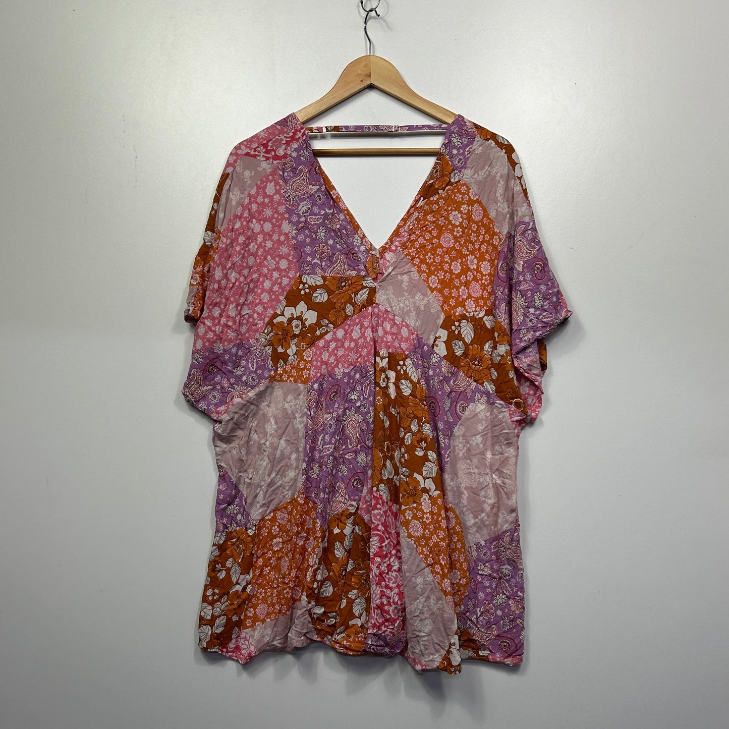 Boho Multicoloured Floral Patchwork Top - One Size Fits up to 22