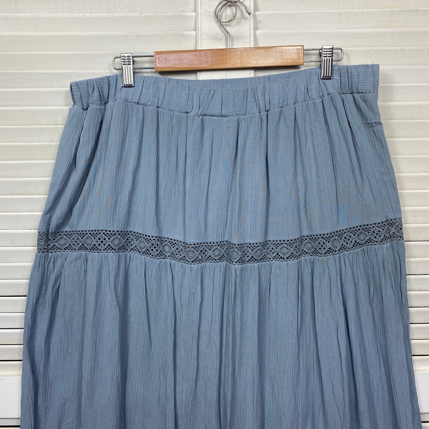 Capture Maxi Skirt Size 14 Blue Crochet Trim Midi Length Viscose