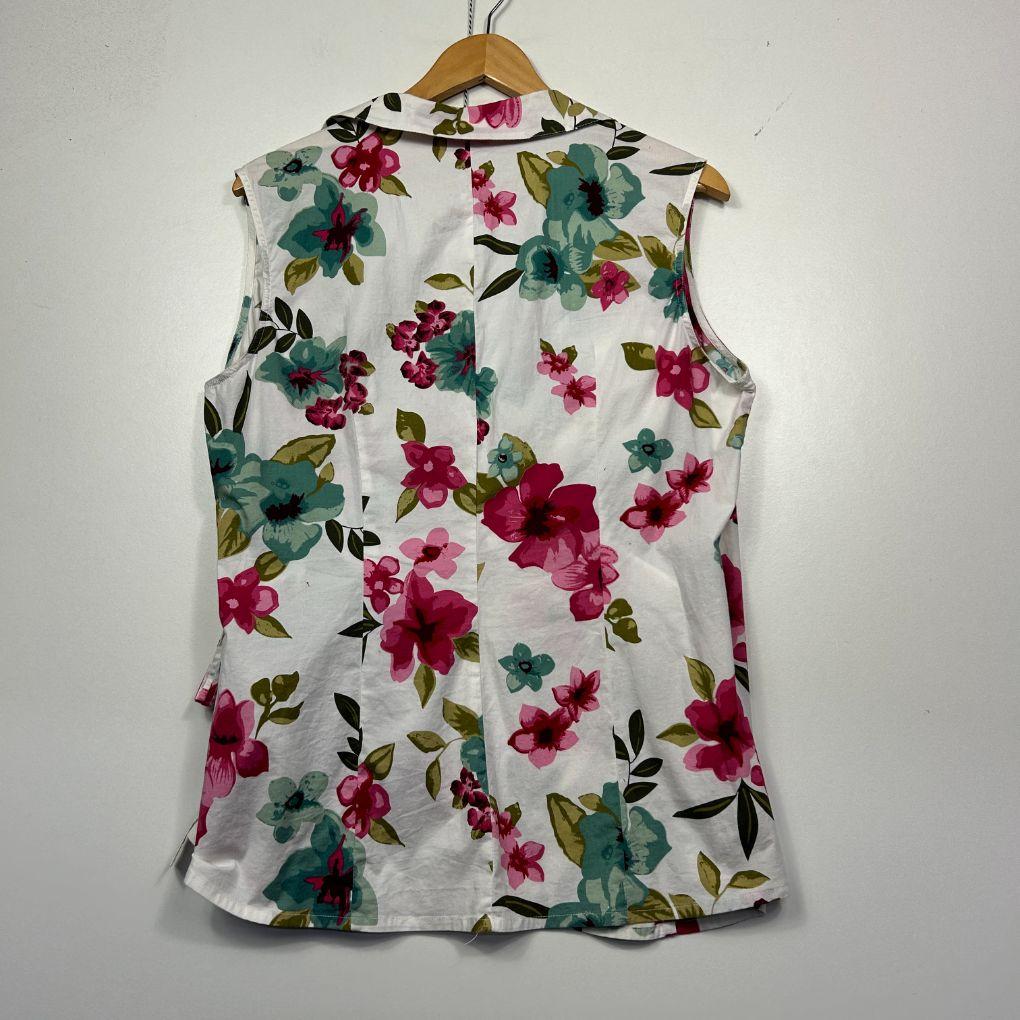 Now White Floral Cotton Sleeveless Top - Size 16