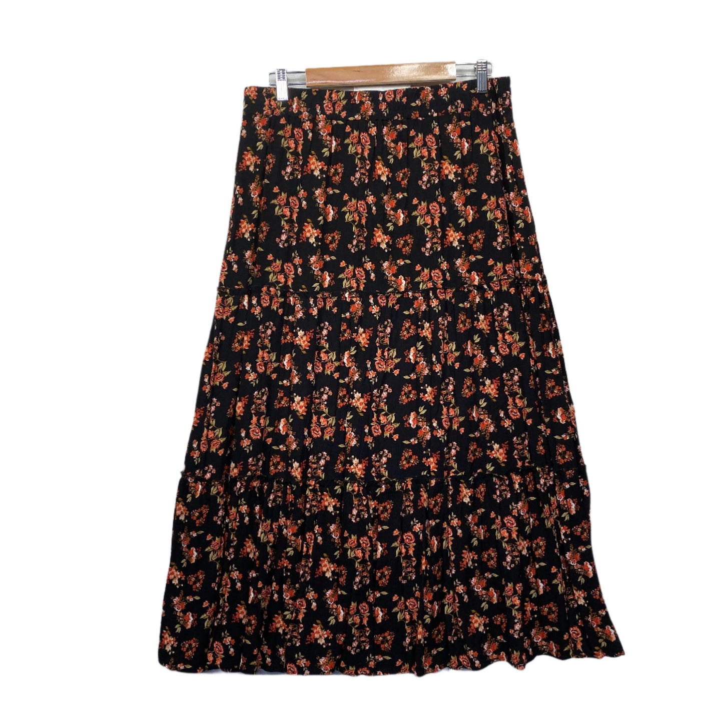 Noni B Maxi Skirt Size 16 Plus Black Floral Long Length Viscose