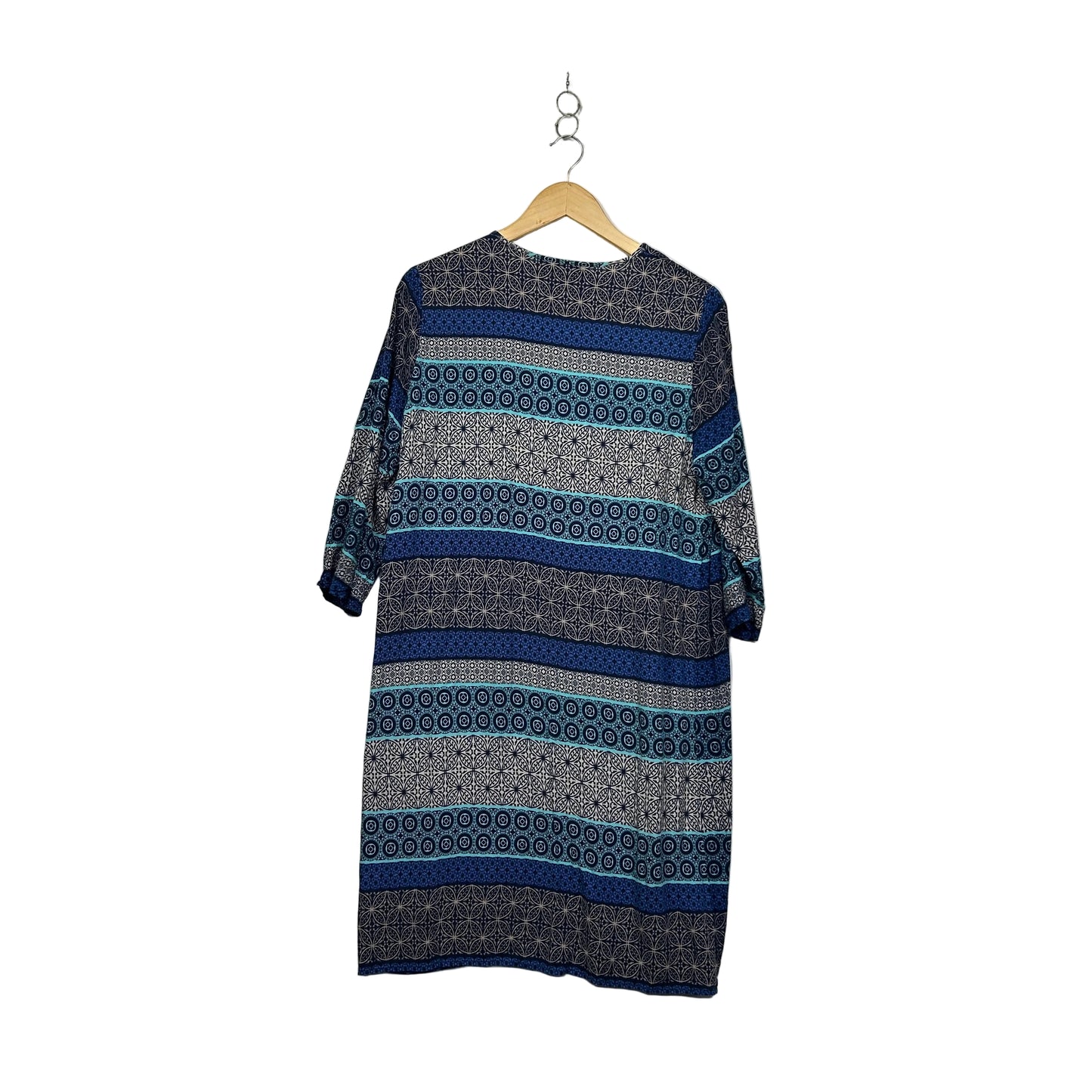 David Jones Navy Blue & Turquoise Geometric Print Tunic Dress - Size 16