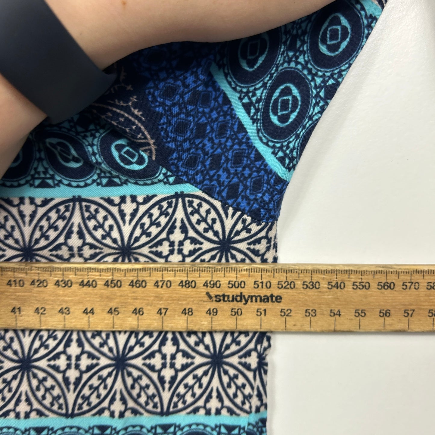 David Jones Navy Blue & Turquoise Geometric Print Tunic Dress - Size 16