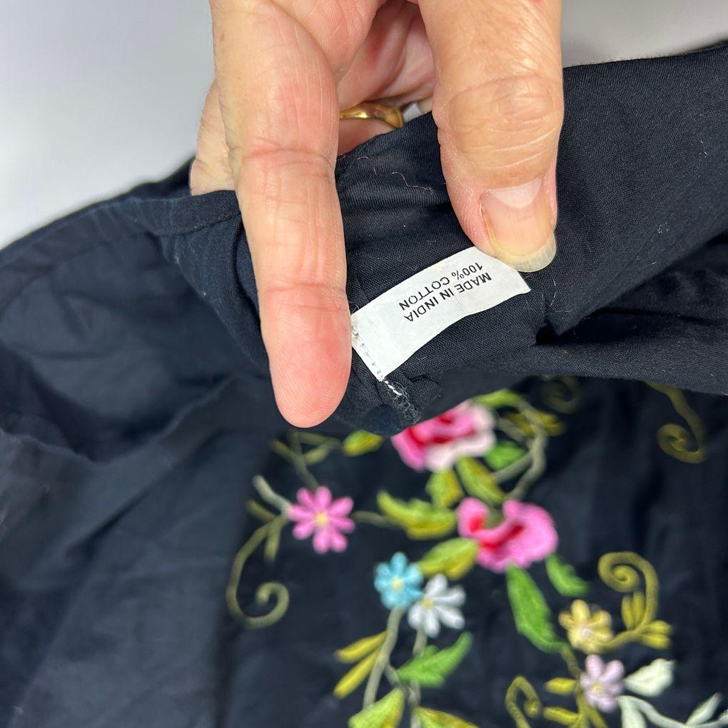 The Two Mrs Grenvilles Black Embroidered Floral Cotton Top - Size XL