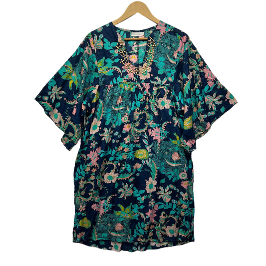 Coconinya Dress Size Large Floral Short Sleeve Teal Aqua