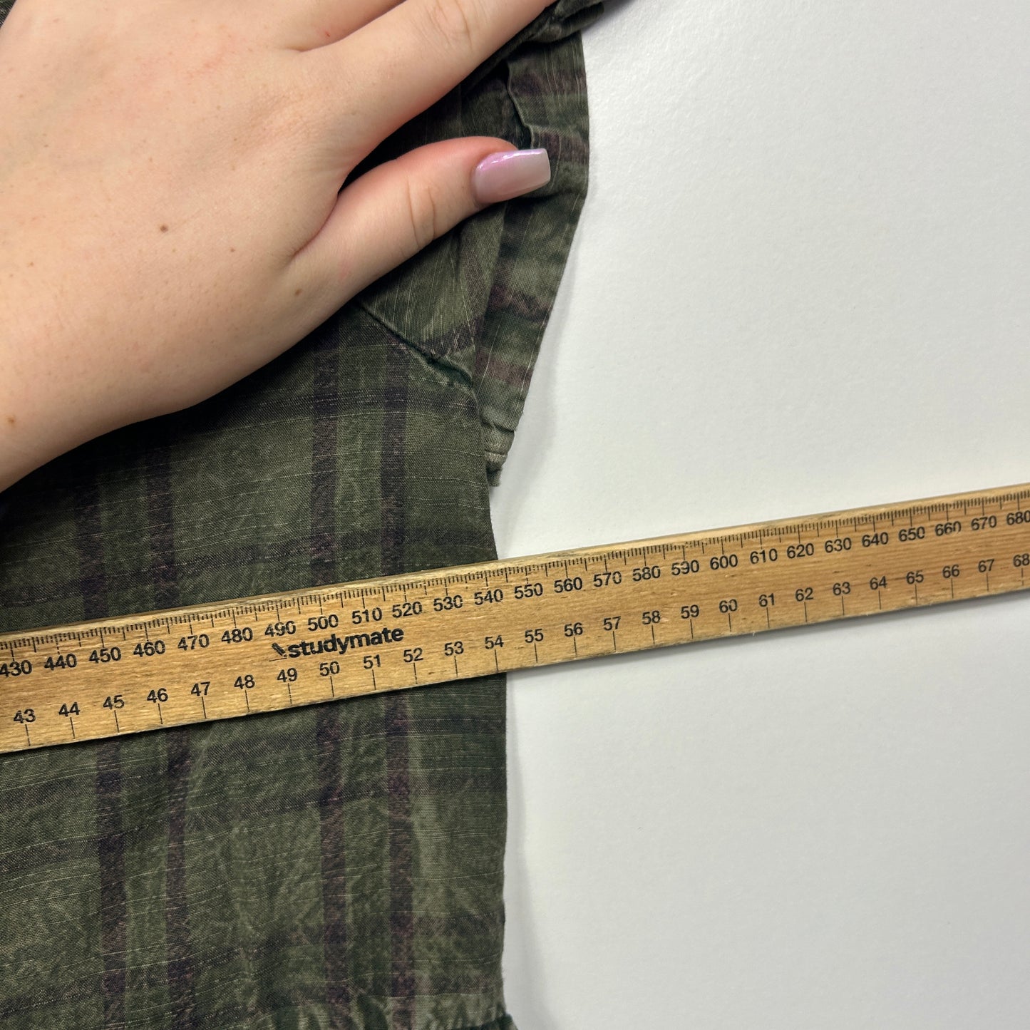 Virtuelle Olive Green Check Print Smock Dress - Size 16