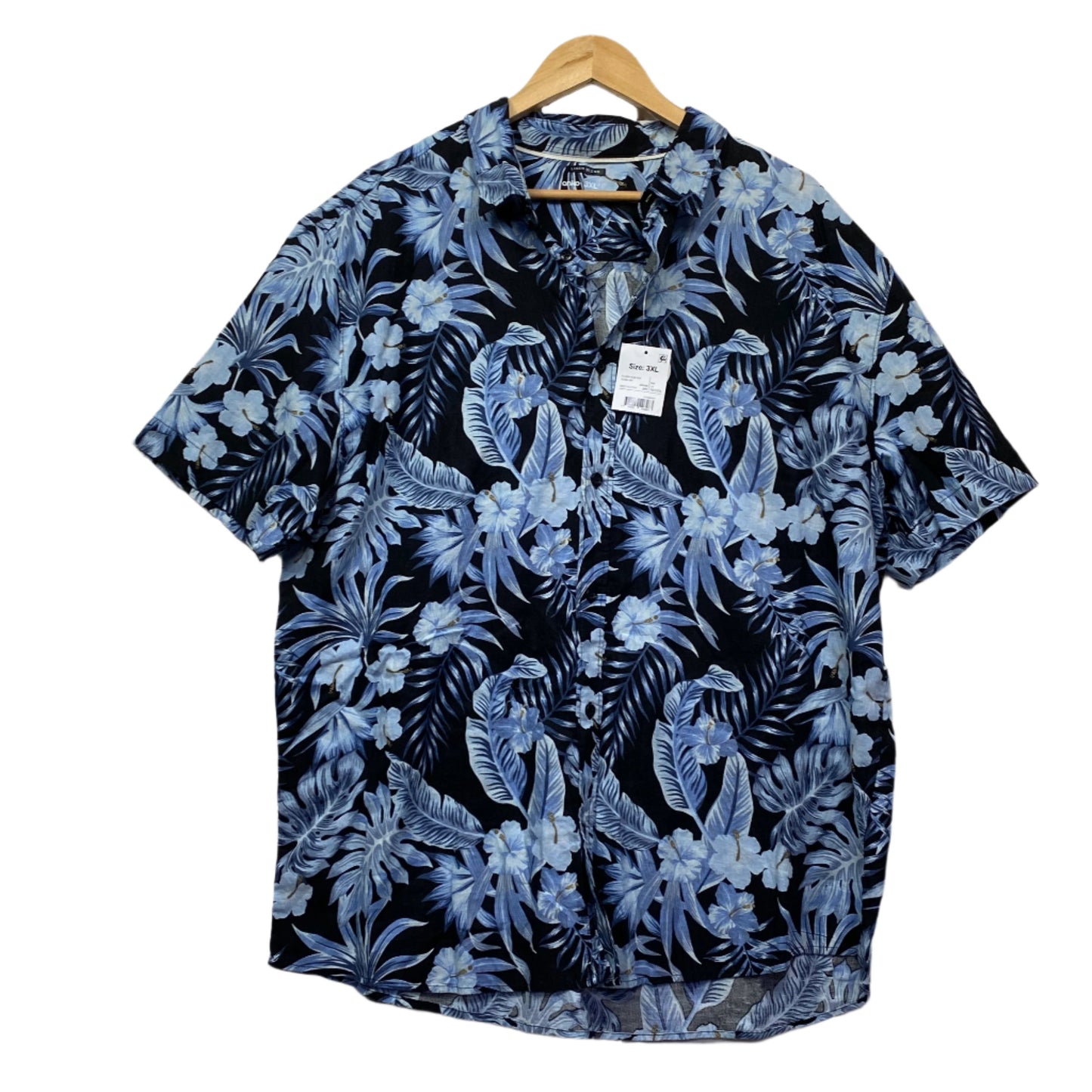 Anko Linen Mens Shirt Size 3XL Blue Floral Short Sleeve New