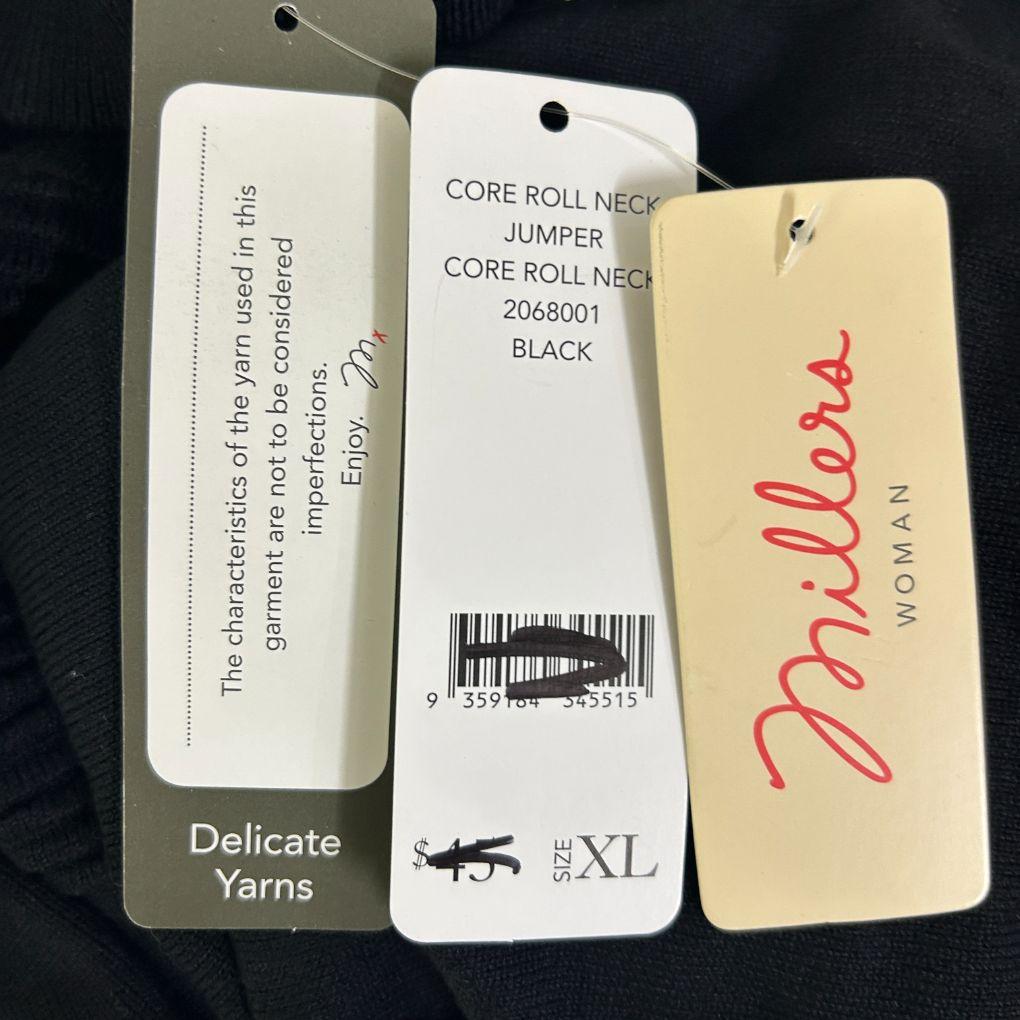 Millers Black Roll Neck Jumper - Size XL