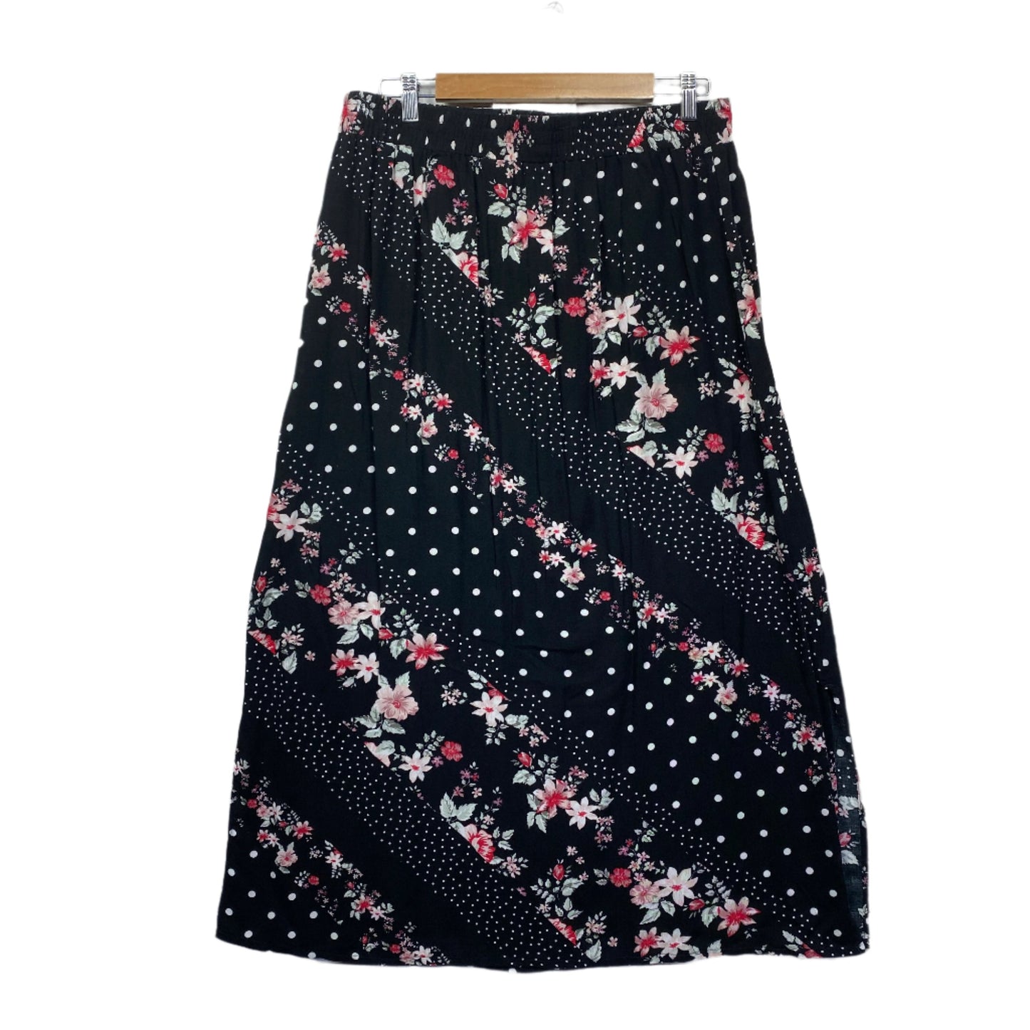 Edited Maxi Skirt Size 16 Black Floral Elastic Waist