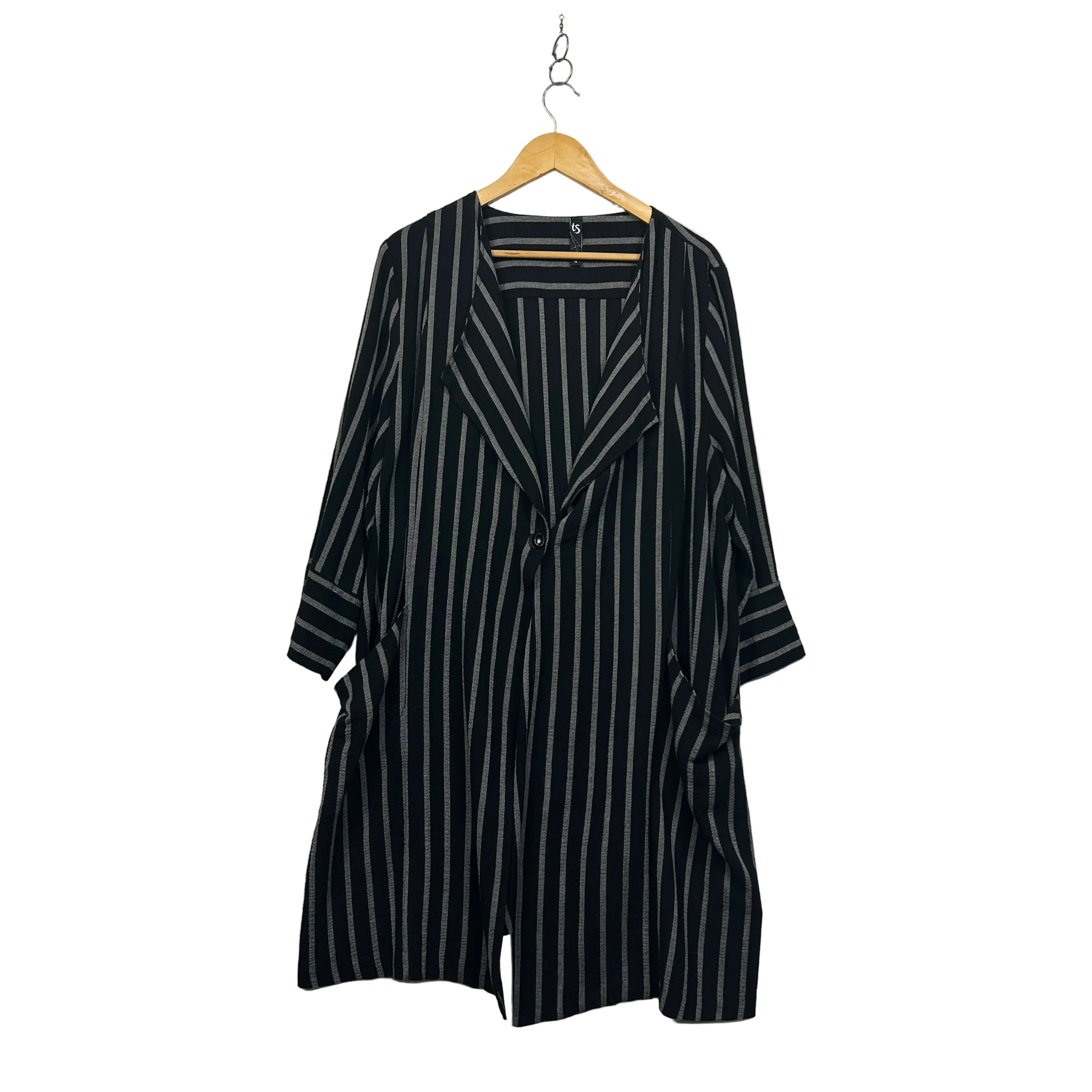 Taking Shape Black & Silver Striped Jacket Top  - Size 16