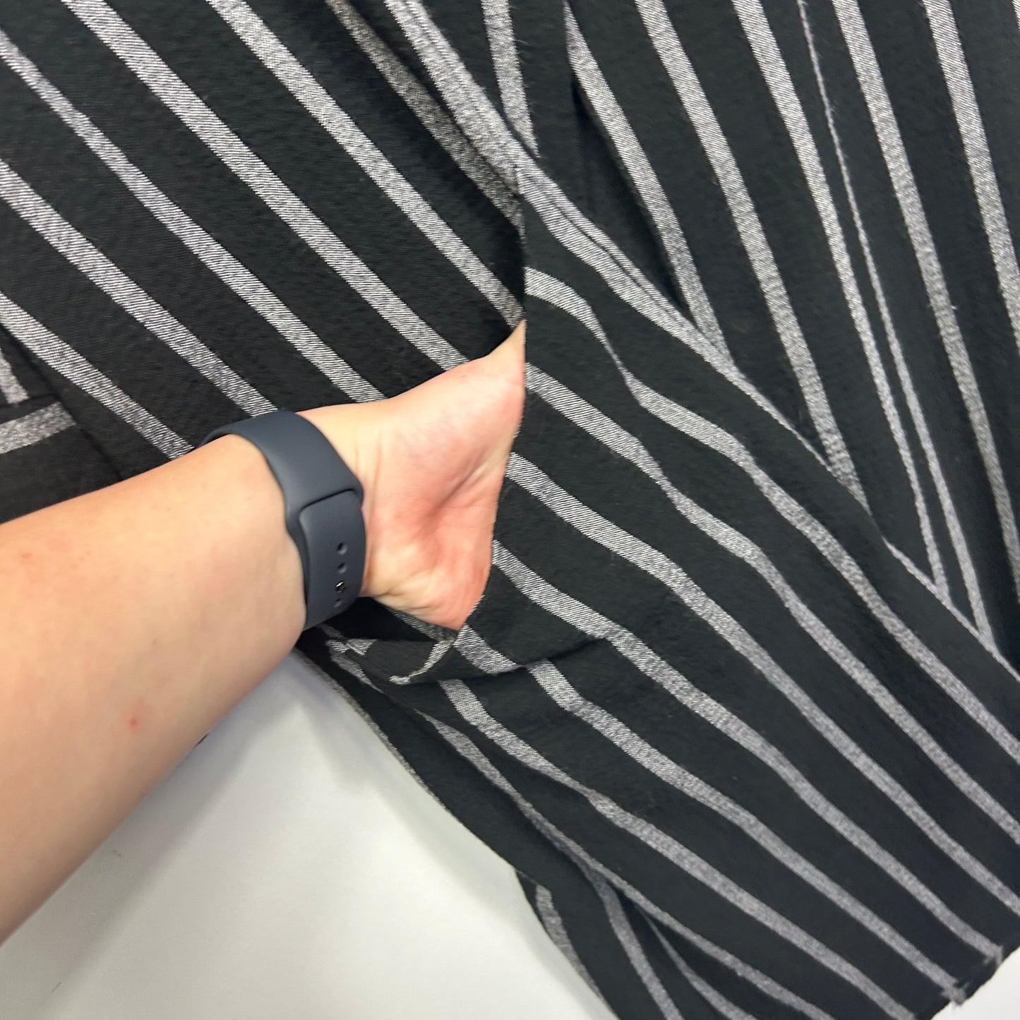 Taking Shape Black & Silver Striped Jacket Top  - Size 16