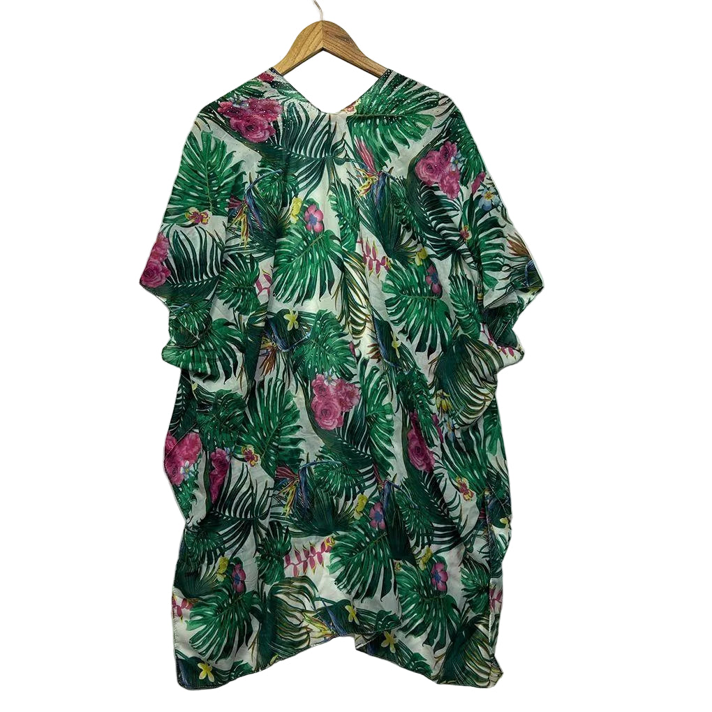 Adrienne Vittadini Green Tropical Print Kimono - One Size