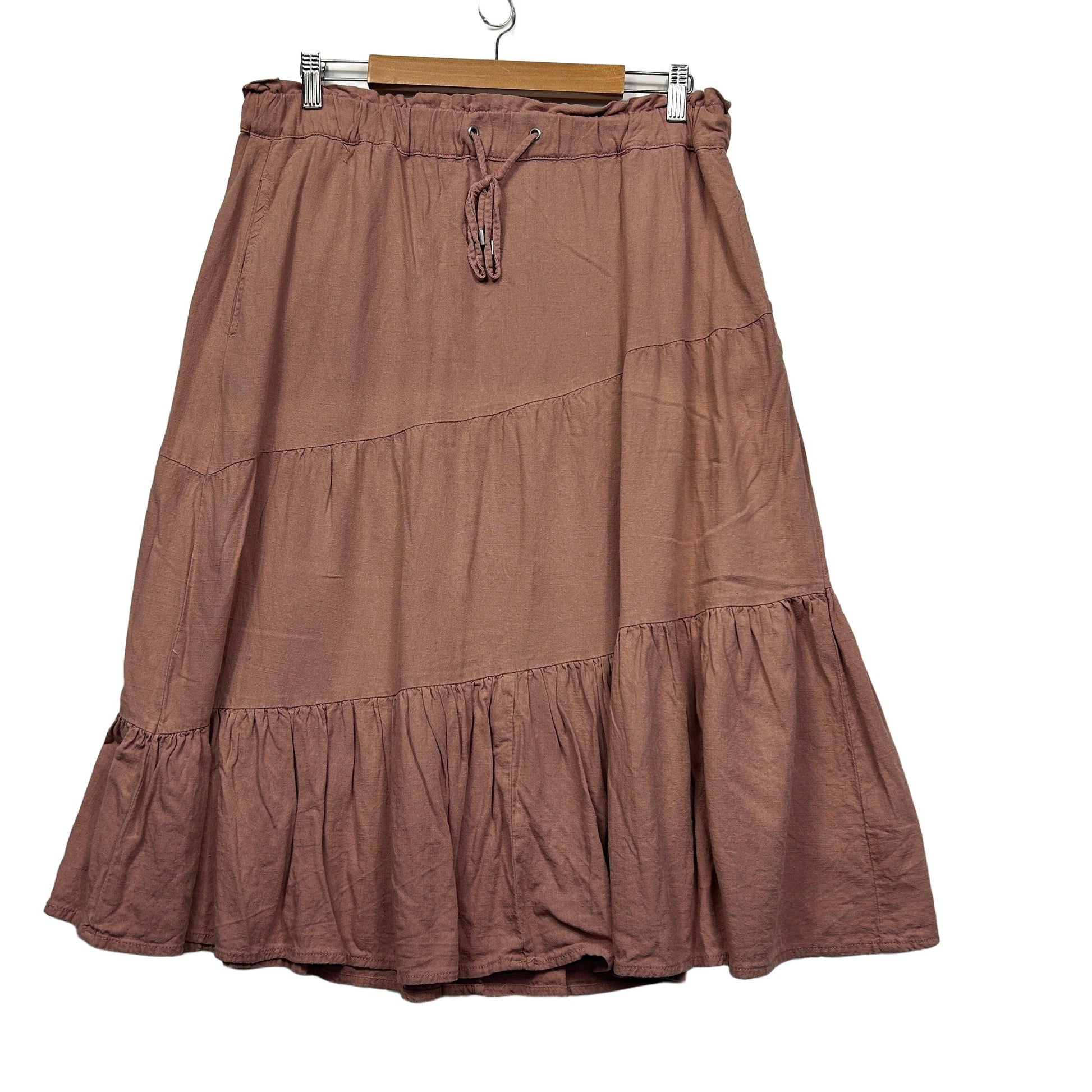 Just Jeans Dusty Pink Linen Midi Skirt - Size L (Fault)