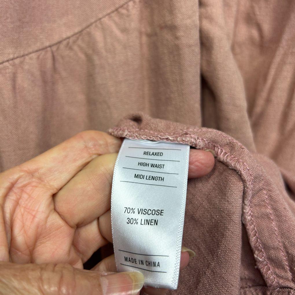 Just Jeans Dusty Pink Linen Midi Skirt - Size L (Fault)