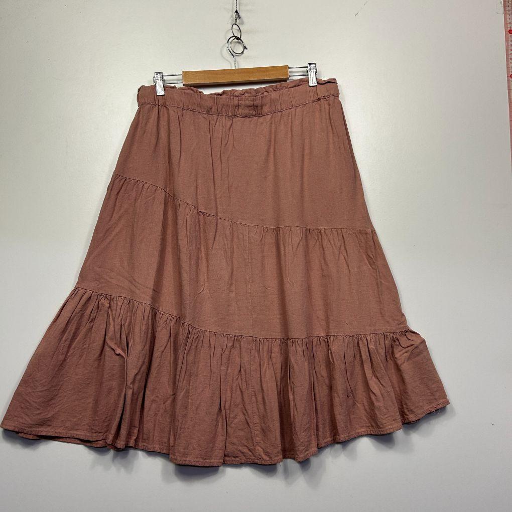 Just Jeans Dusty Pink Linen Midi Skirt - Size L (Fault)