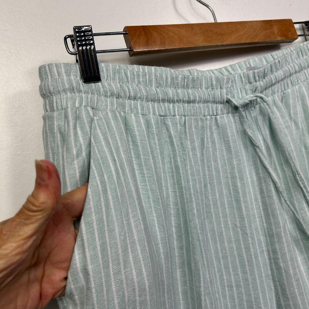 Anko Sage Green Stripe Linen Wide Leg Pants - Size 16