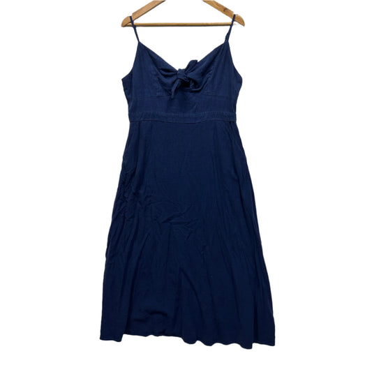 Sunny Girl Linen Maxi Dress Size 14 Blue Sleeveless Pockets