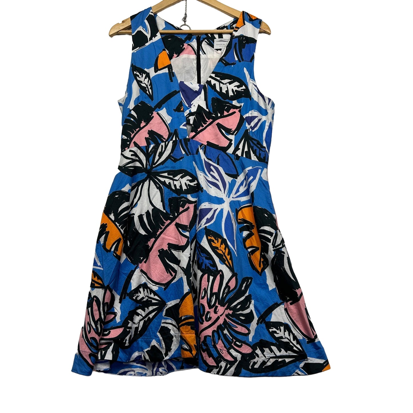 Veronika Maine Tropical Print Cotton Fit and Flare Dress - Size 14