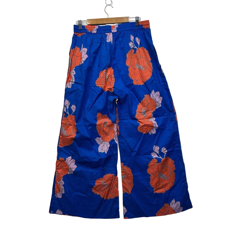 Adrift Blue Floral Wide Leg Cotton Pants - Size 18/20/4XL