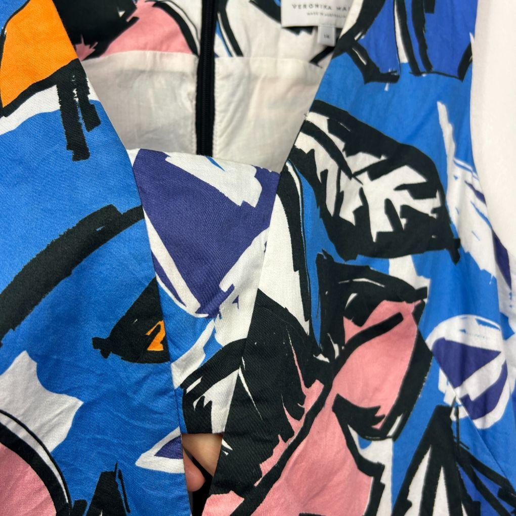Veronika Maine Tropical Print Cotton Fit and Flare Dress - Size 14