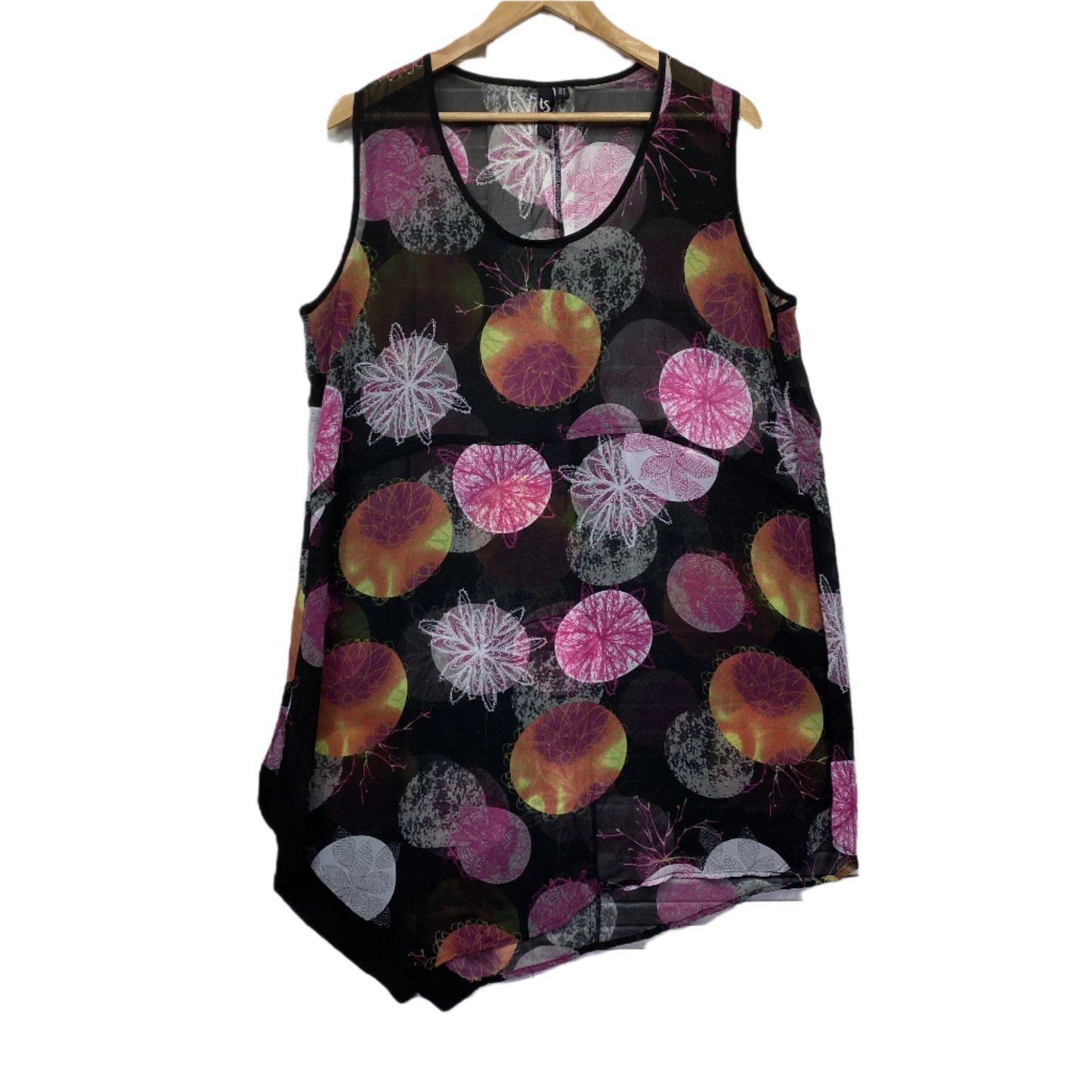 Taking Shape Top Size 14 XS Plus Sleeveless Multicoloured Sheer