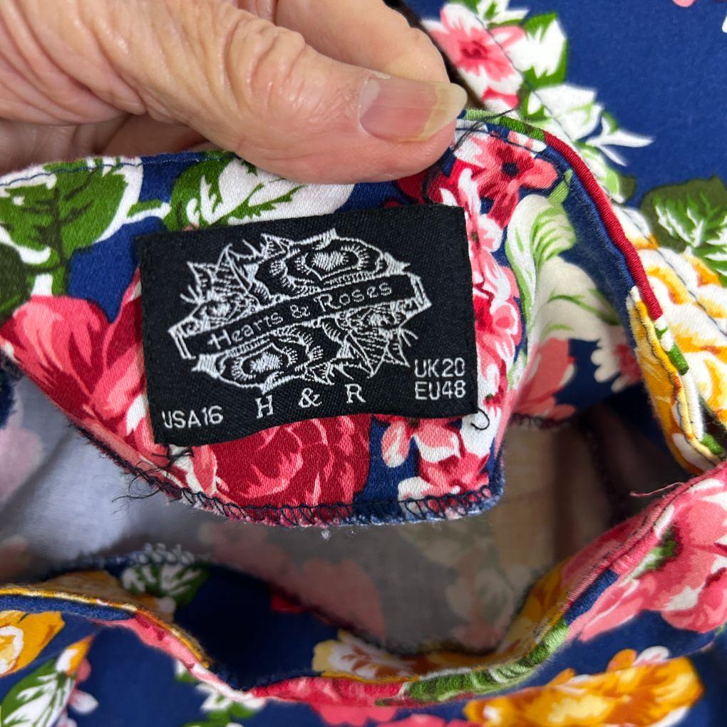 Hearts and Roses Navy Floral Fit and Flare Dress - Size 20