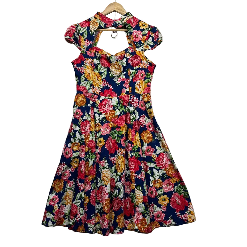 Hearts and Roses Navy Floral Fit and Flare Dress - Size 20