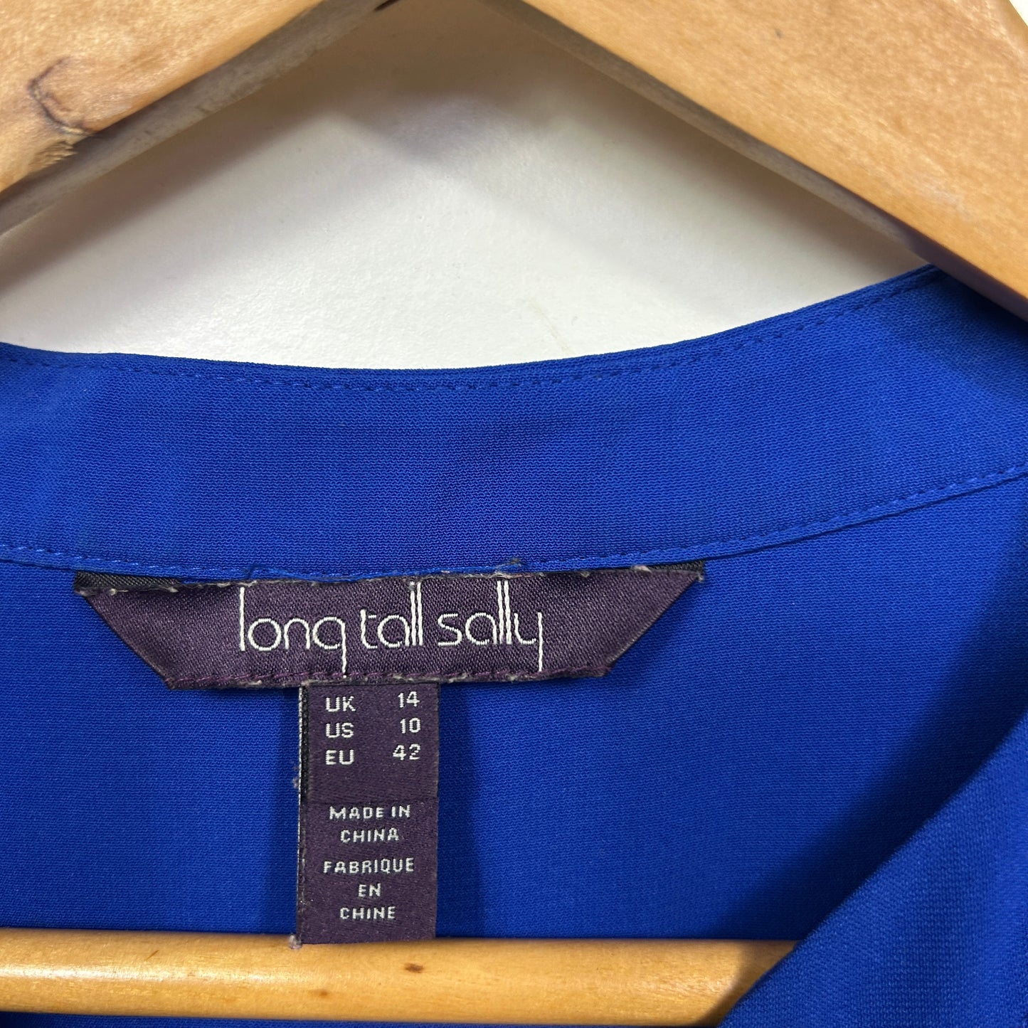 Vintage Long Tall Sally Royal Blue Button Up Tunic Top - Size 14