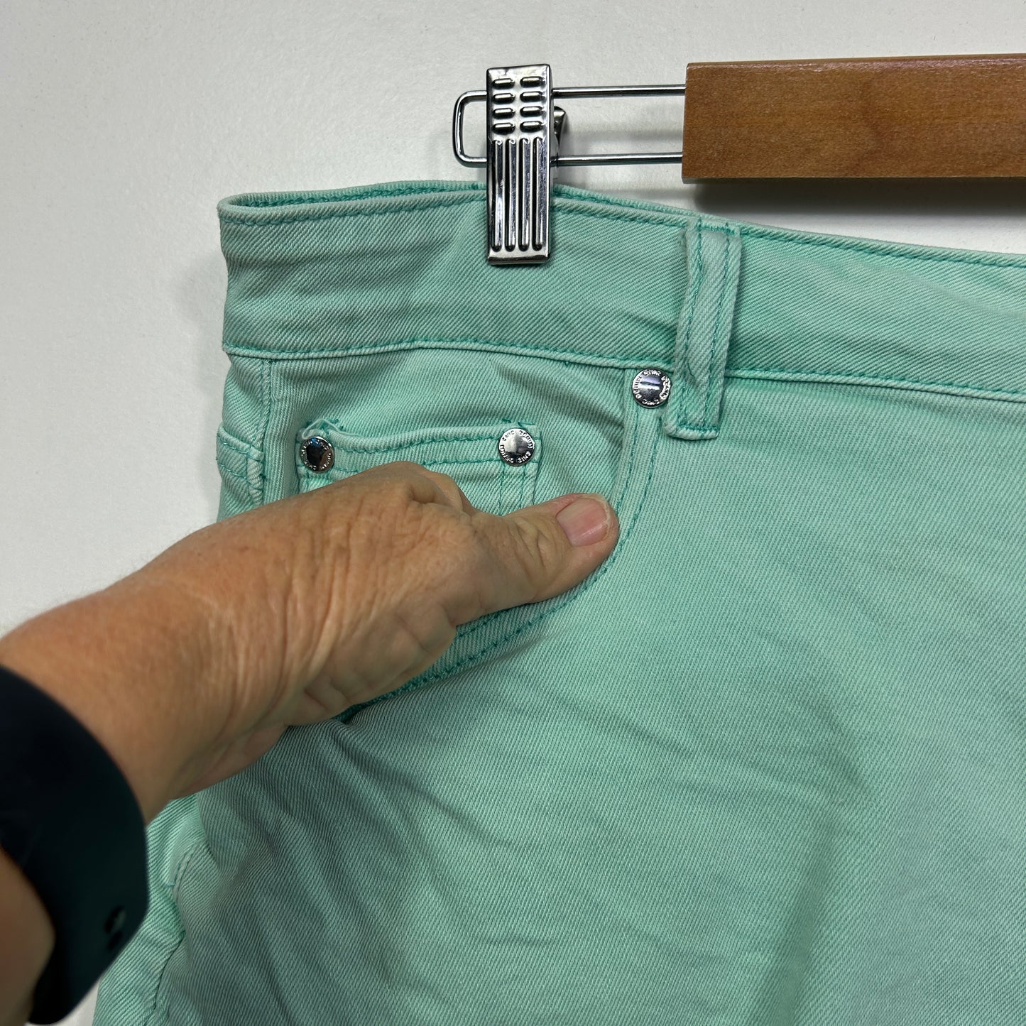 City Chic Mint Green Denim Harley Mid Rise Shorts - Size 18