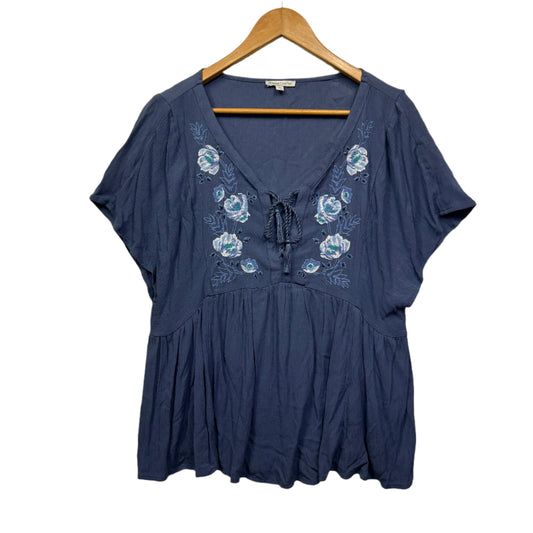 Target Top Size 16 Blue Short Sleeve Embroidered