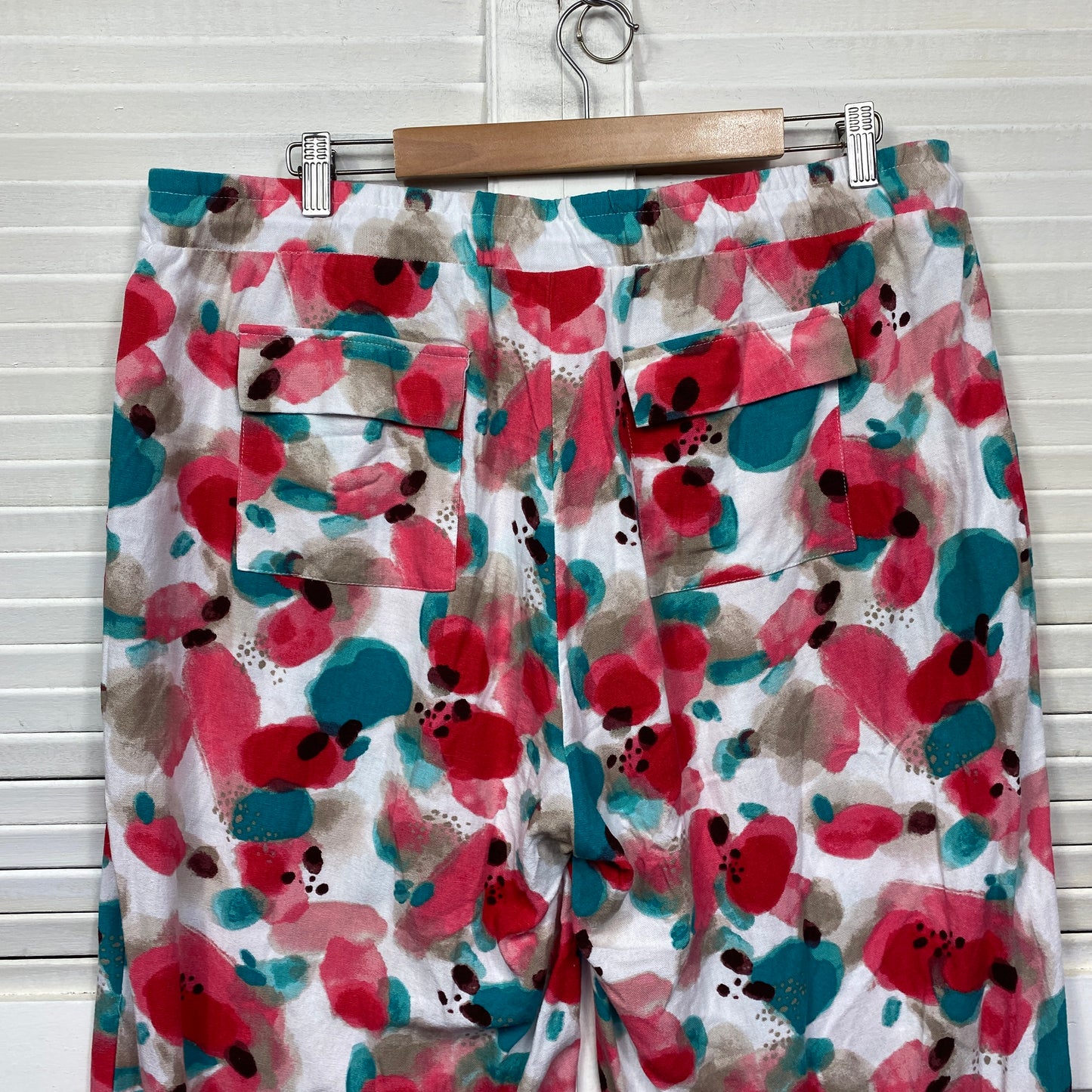 Rockmans Cropped Pants Size 18 Multicoloured Floral Pockets Linen Blend