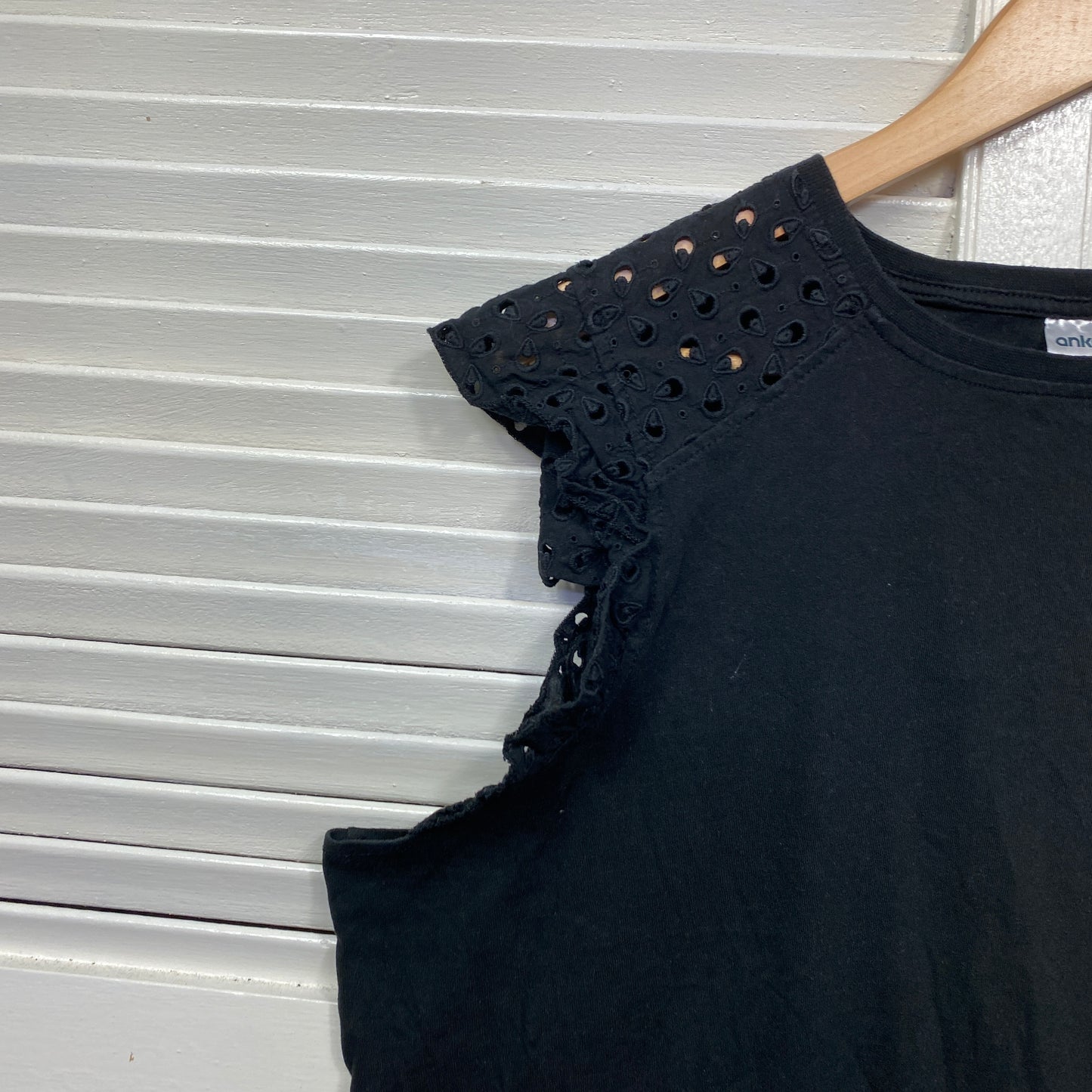 Anko Top Size 18 Black Embroidered Crochet Sleeve