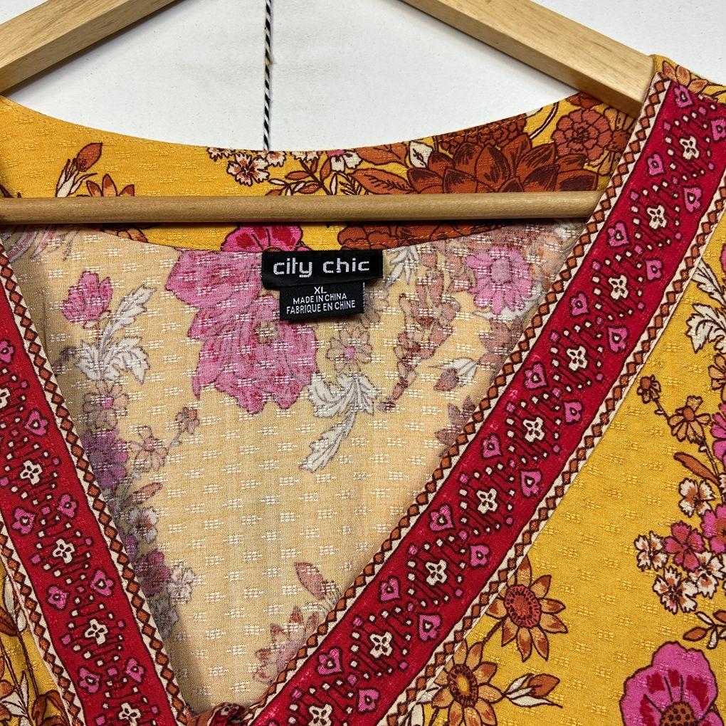 City Chic Yellow Boho Maxi Dress - Size 22/XL