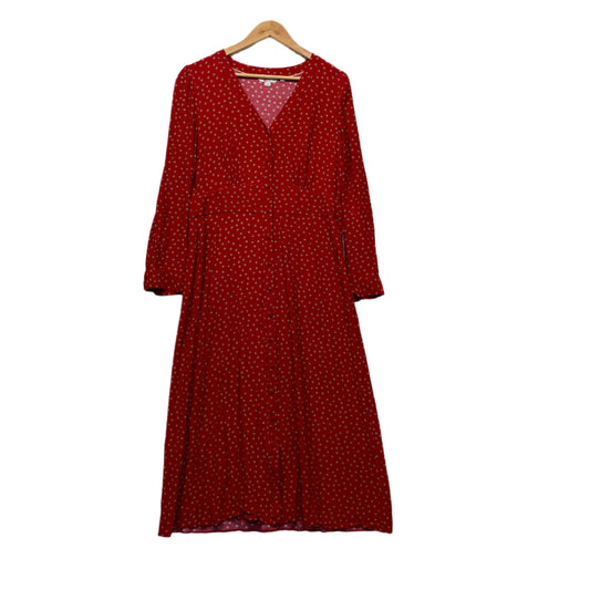 Boden Maxi Dress Size 14 Red Long Sleeve Polka Dots