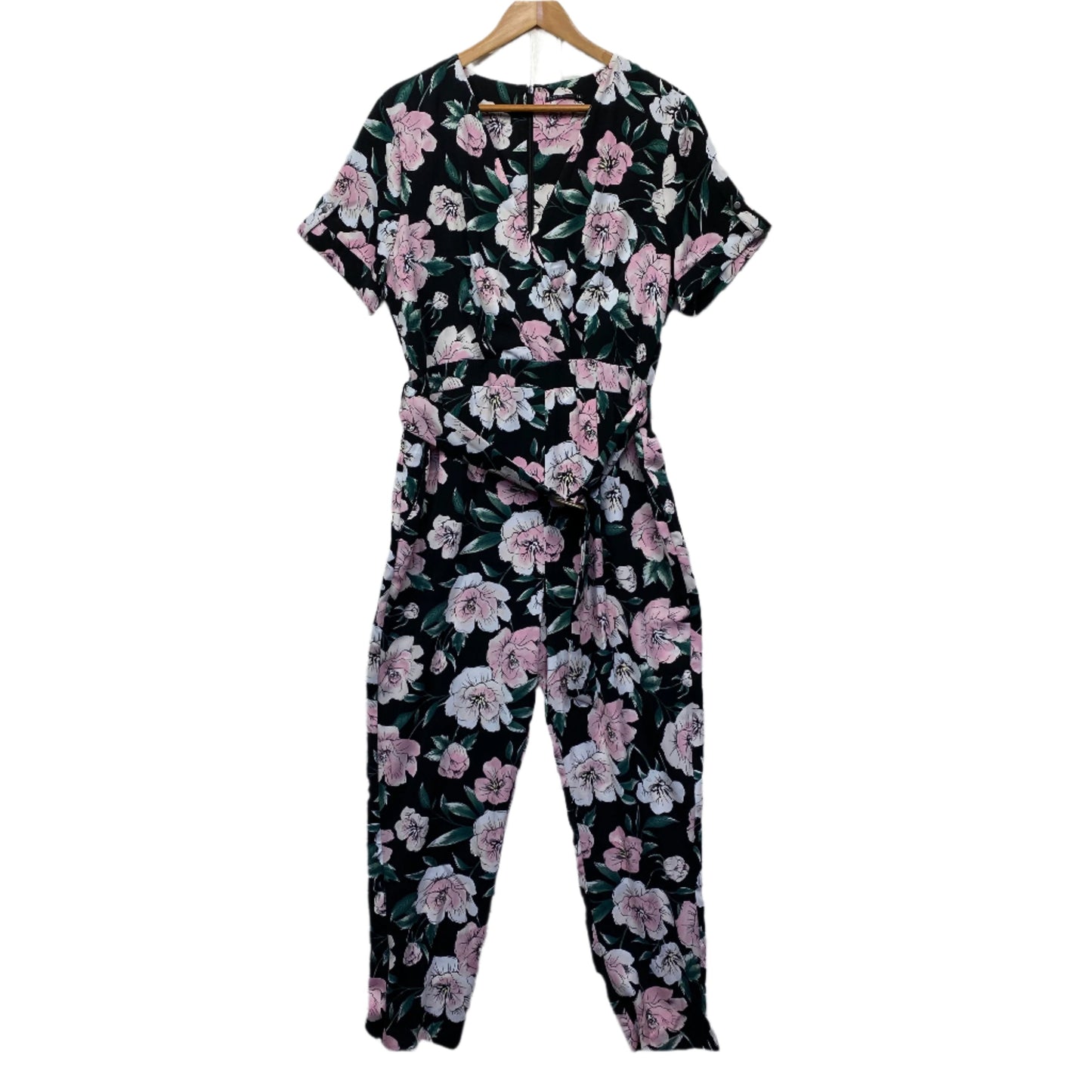 Tokito Playsuit Size 16 Black Pink Floral Pockets