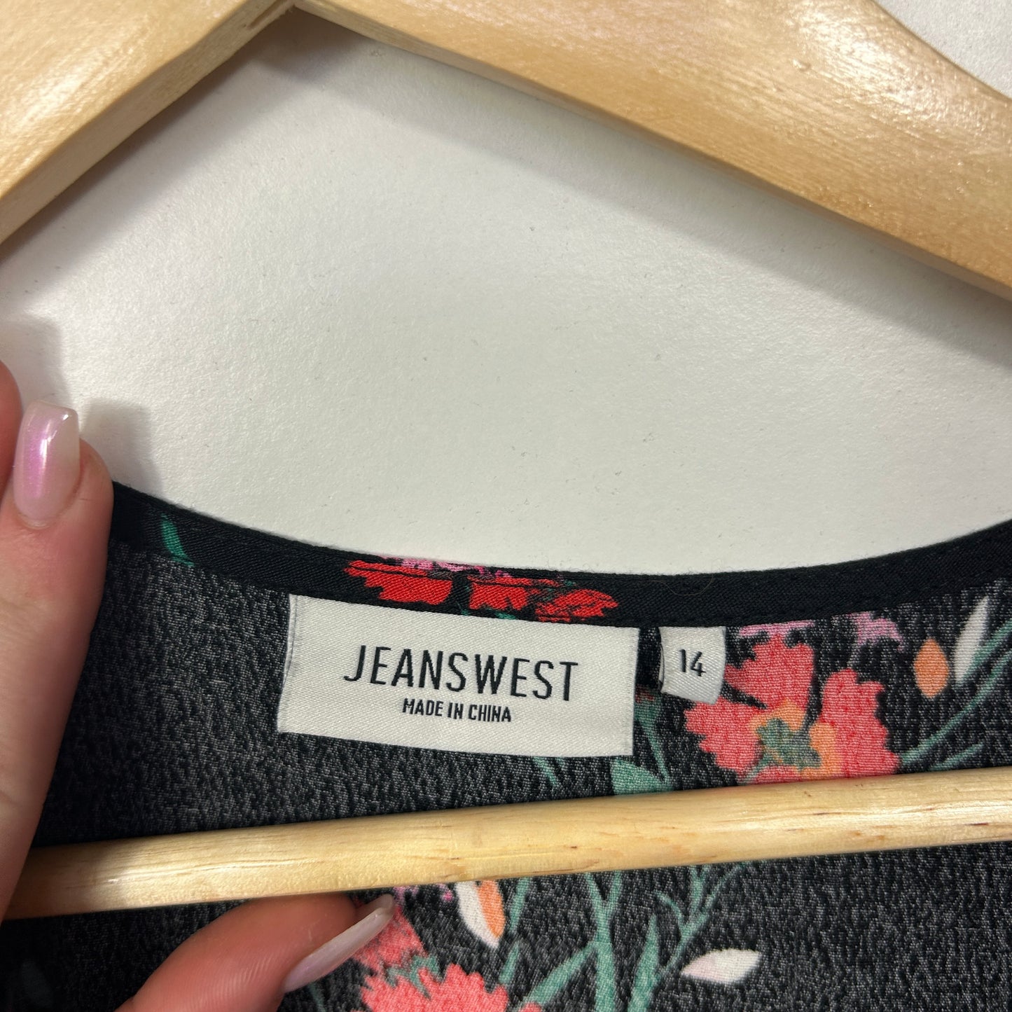 Jeanswest Black Floral Print Jumpsuit - Size 14