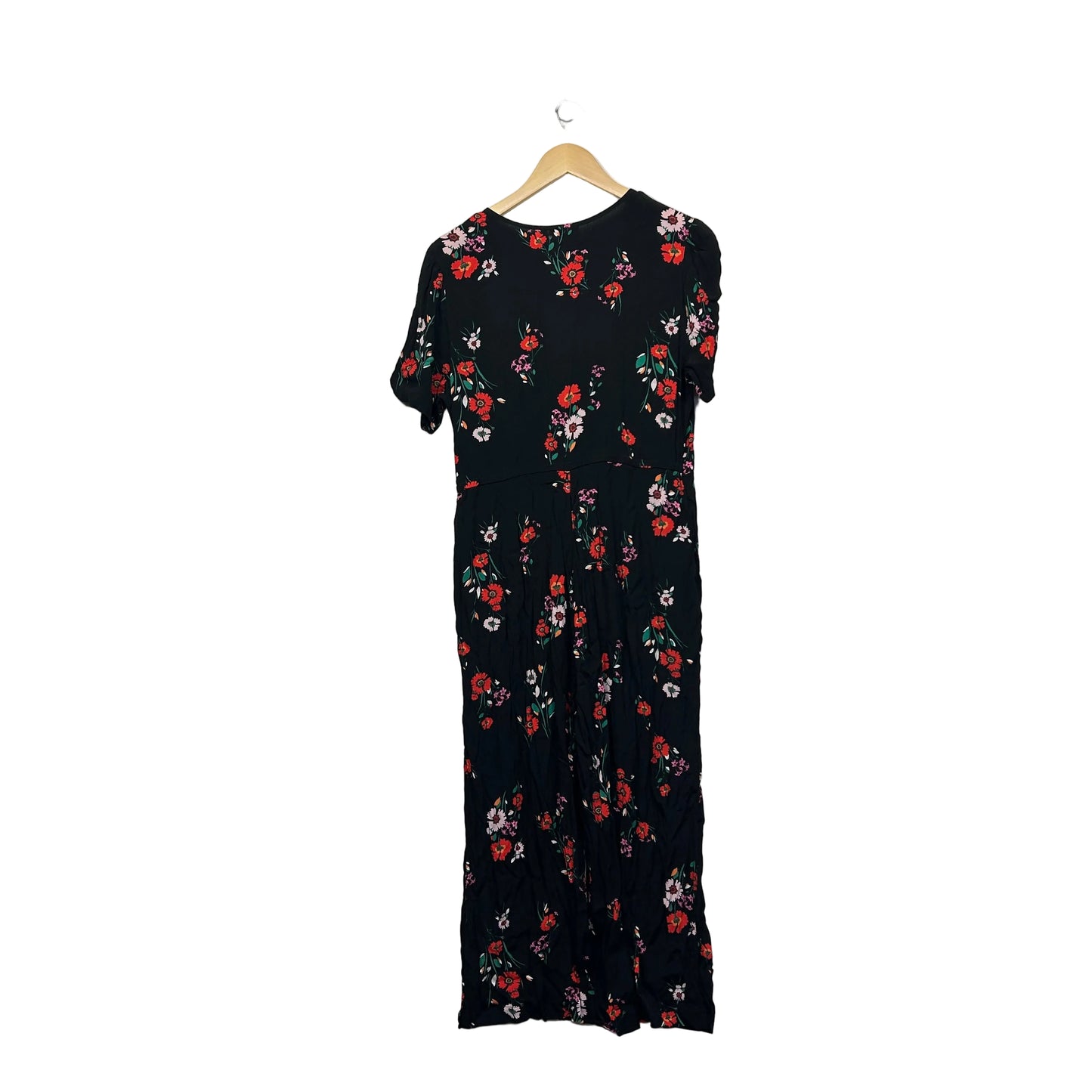 Jeanswest Black Floral Print Jumpsuit - Size 14