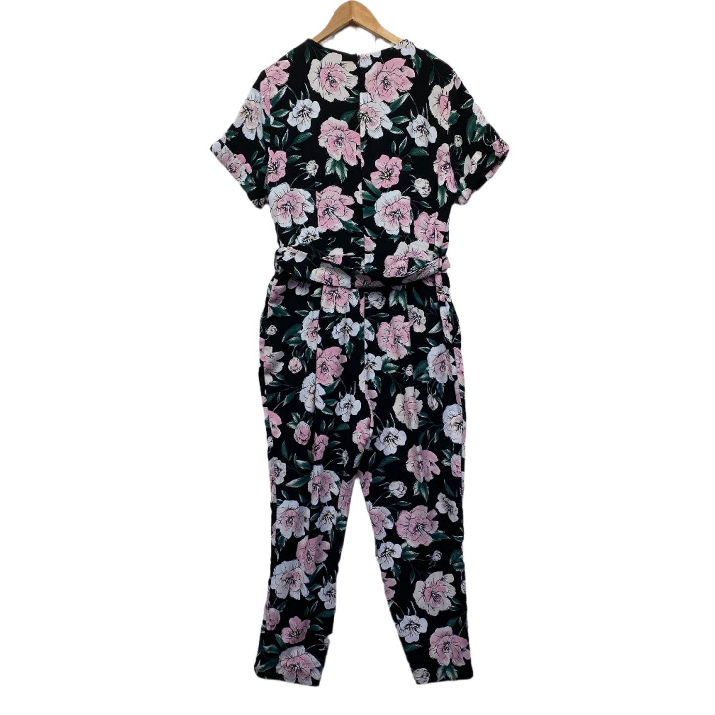 Tokito Playsuit Size 16 Black Pink Floral Pockets