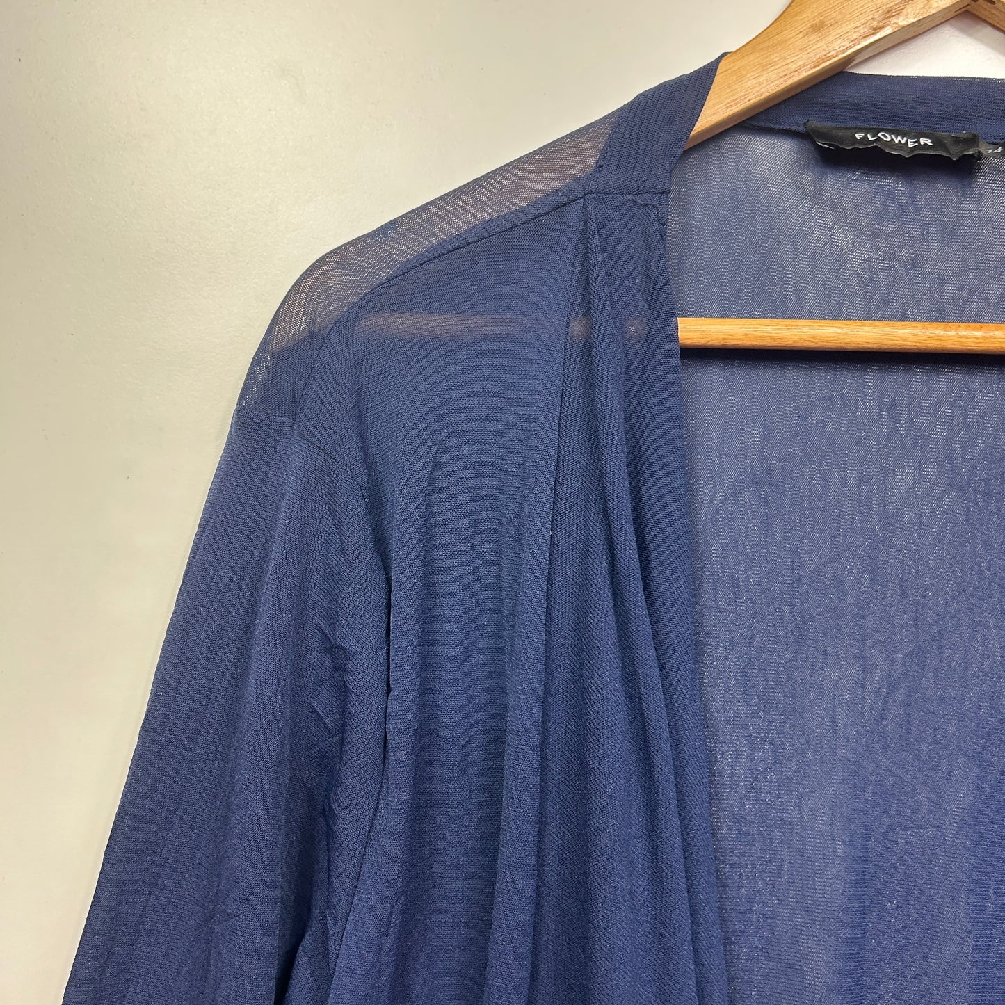 Flower Duster Jacket Top Size 14 Navy Long Sleeve