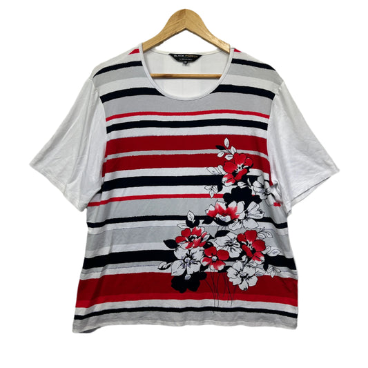 Black Pepper Top Size 20 White Short Sleeve Striped Floral