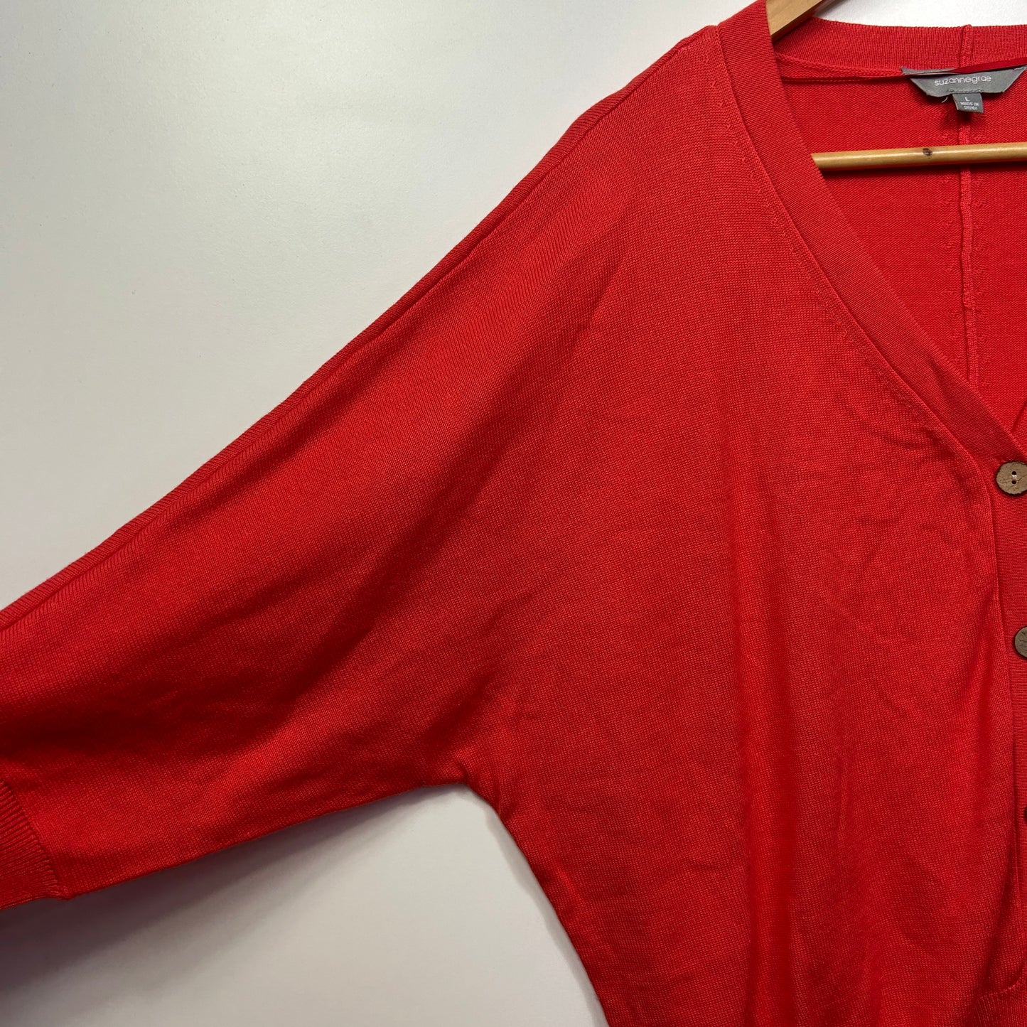Suzanne Grae Knit Top Cardigan Size Large 14 Red 3/4 Sleeve