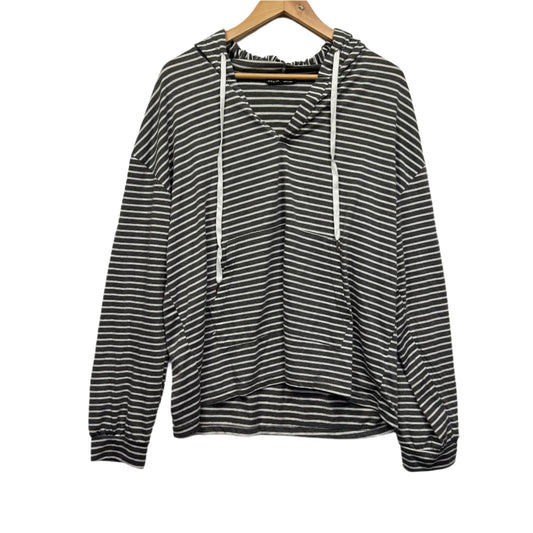 Shein Top Size 14 16 Grey White Striped Long Sleeve Hooded