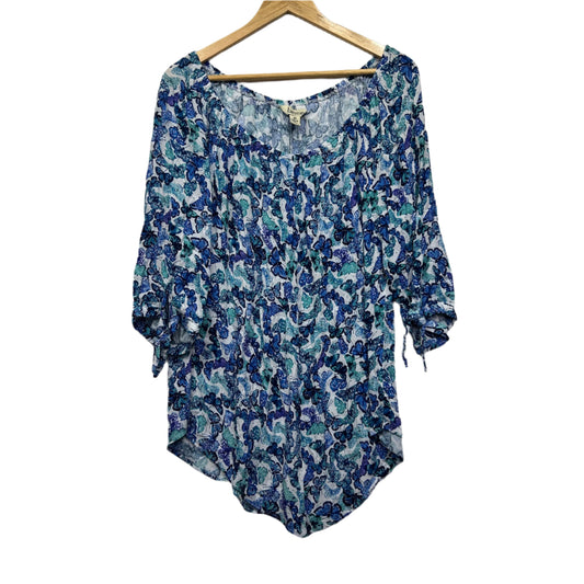 beme Top Size 18 Blue White Butterflies 3/4 Sleeve Viscose