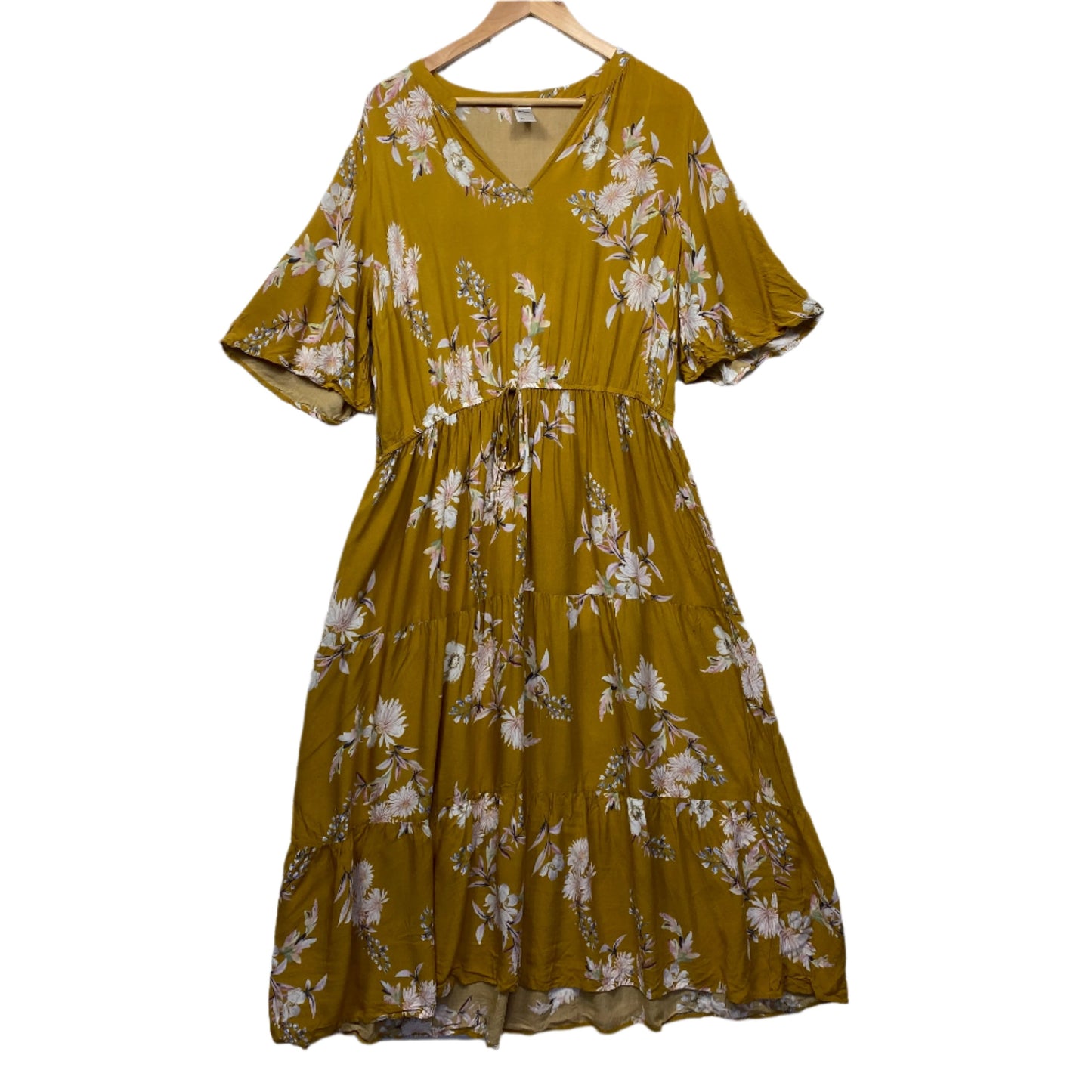 Anko Maxi Dress Size 18 Mustard Floral Short Sleeve Viscose