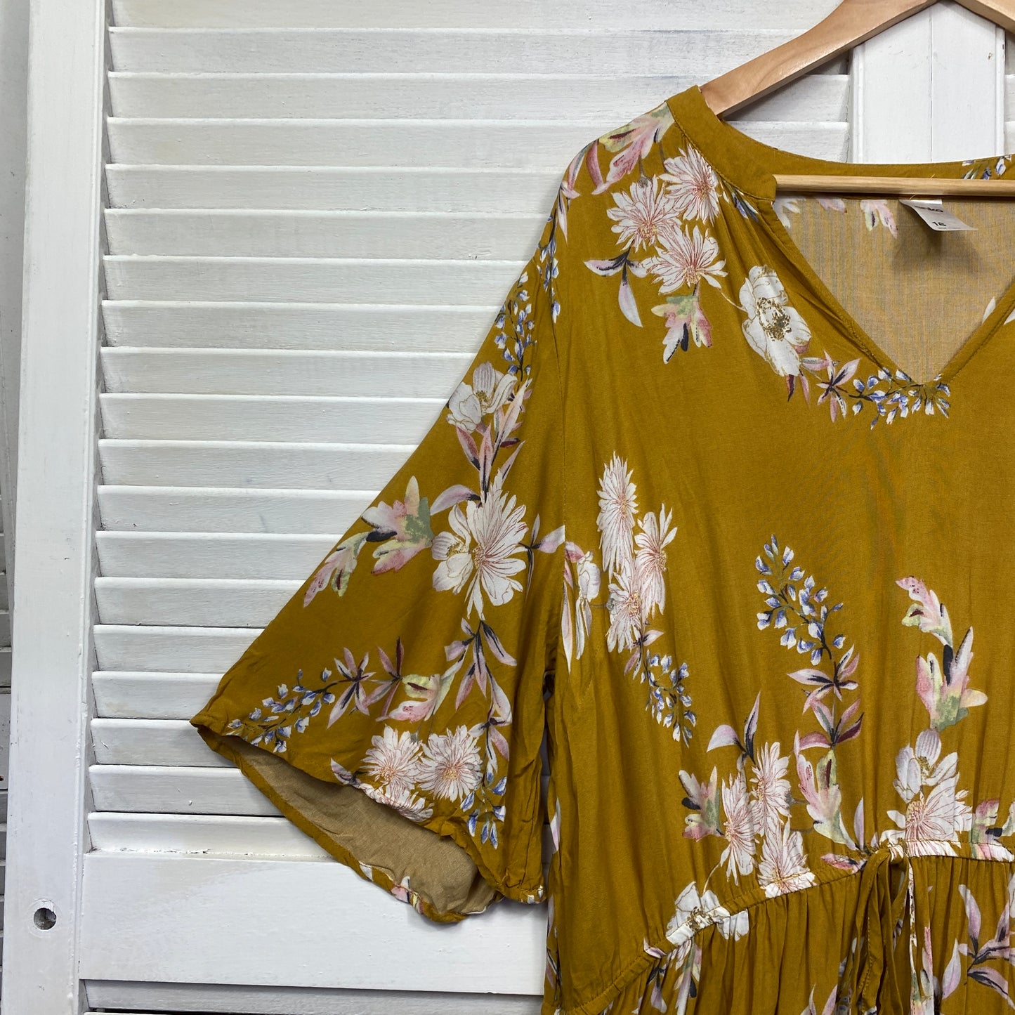 Anko Maxi Dress Size 18 Mustard Floral Short Sleeve Viscose