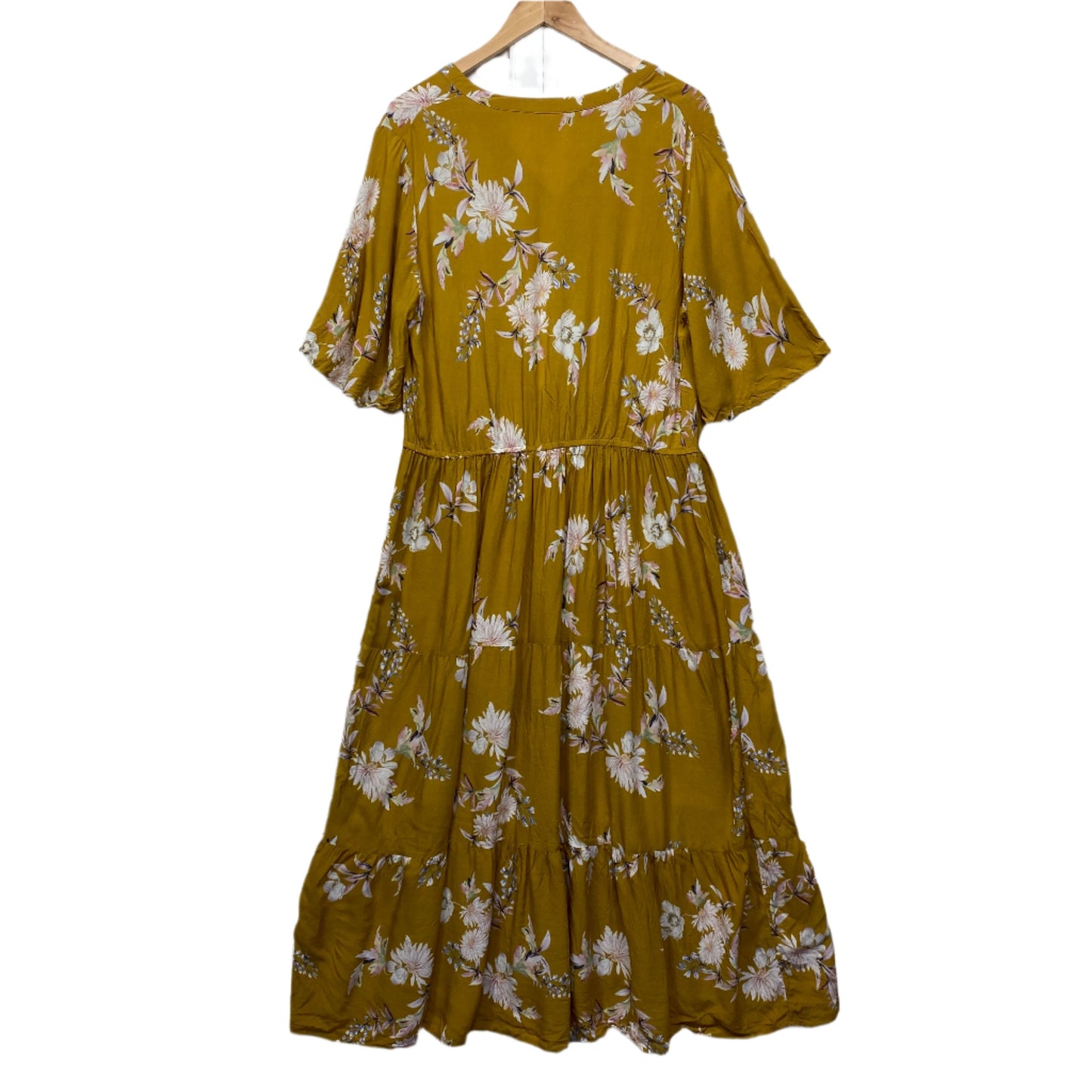 Anko Maxi Dress Size 18 Mustard Floral Short Sleeve Viscose