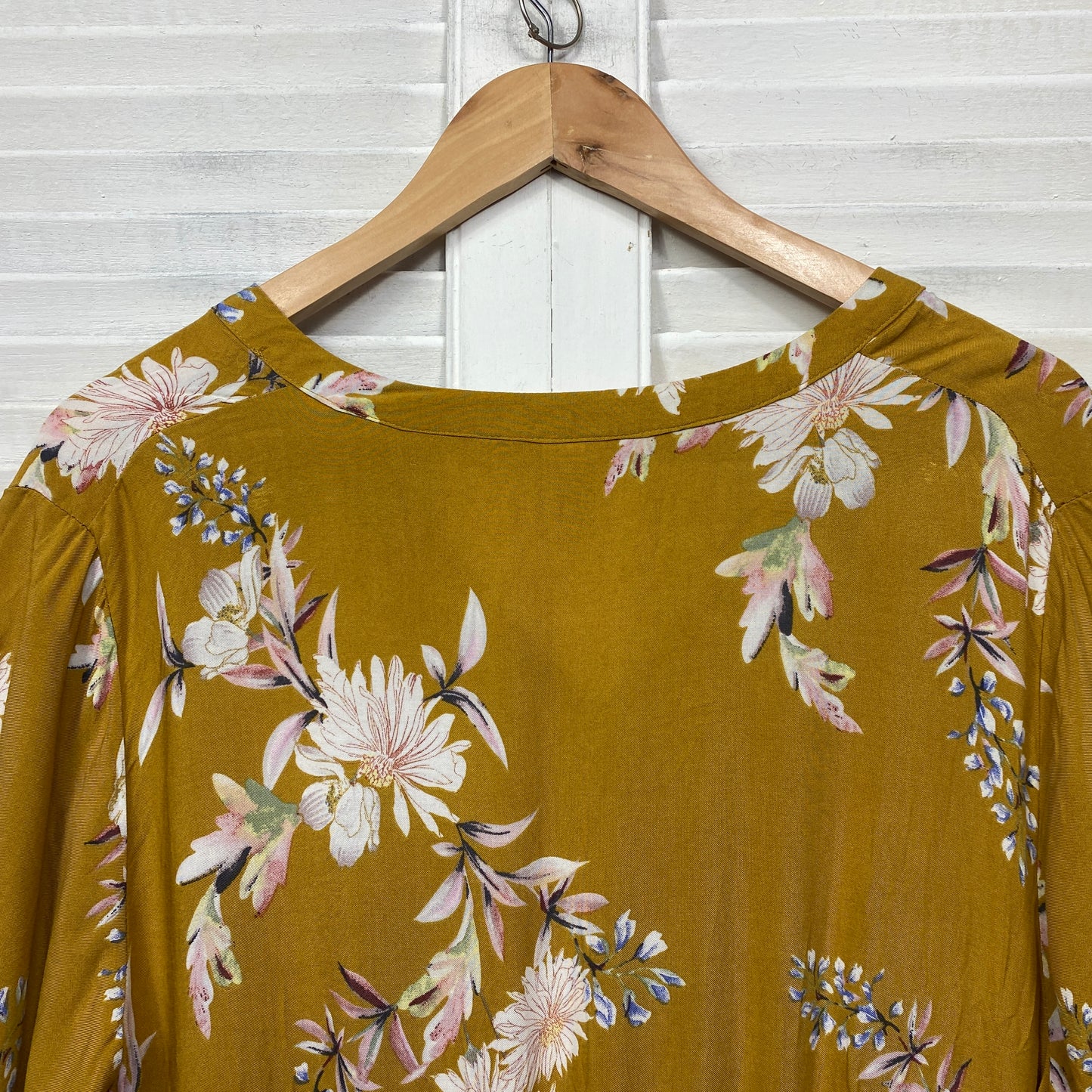 Anko Maxi Dress Size 18 Mustard Floral Short Sleeve Viscose