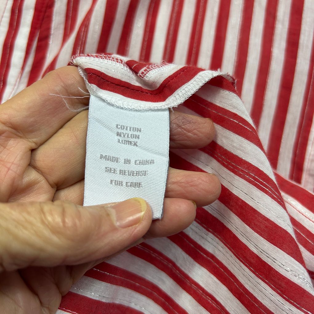 Maggie T Red Cotton Striped Shirt - Size 16